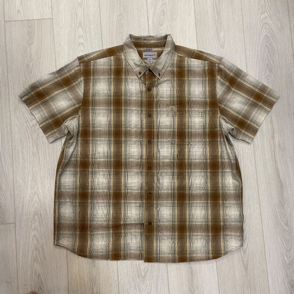 Men's Carharrt Relax Fit Shirt Short Sleeve Button Up Shirt Size 2XL - Picture 1 of 9